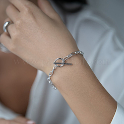 Set di bracciale e collana con catena geometrica in argento sterling s925 per l'uso quotidiano&nbsp;JM3454-1