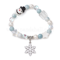 Weihnachtsmotiv: Synthetischer Mondstein und Schneeflocken-Charm-Armbänder aus Legierung für Frauen&nbsp;BJEW-TA00560