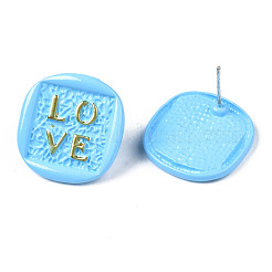 Orecchini tondi piatti con scritta amore per le donne&nbsp;EJEW-N046-016-NR