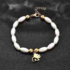 Elefanten-Charm-Armbänder aus 304er Edelstahl für Damen&nbsp;BJEW-C098-13G
