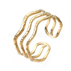 Bague de manchette ouverte à triple ligne ondulée en acier inoxydable 304&nbsp;RJEW-T023-02G