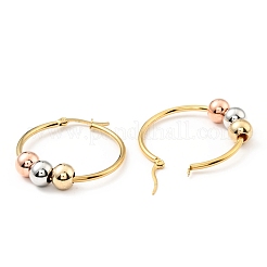 Orecchini a cerchio con perline in acciaio inossidabile 201 con placcatura sotto vuoto in PVD e perni in acciaio inossidabile 316 per donna&nbsp;EJEW-F285-33A-A