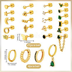 25 Stück Edelstahl Pavé-Ohrring-Set mit grünen und klaren Zirkonia-Knorpeln&nbsp;EJEW-PH0001-53