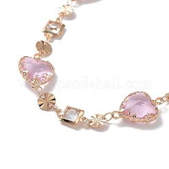 Collar con colgante cuadrado y corazón de vidrio con cadenas de latón&nbsp;NJEW-A015-13KCG