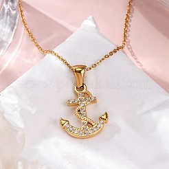 Collane con ciondolo a forma di ancora in cristallo e strass in acciaio inossidabile 304&nbsp;NJEW-Z057-01A-G