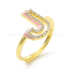 Anello regolabile con lettera iniziale smaltata a colori misti con zirconi chiari&nbsp;RJEW-P045-01G-J