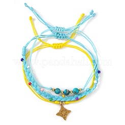 Set di braccialetti regolabili in stile estivo da spiaggia con pietre sintetiche turchesi verdi e imperiali.&nbsp;UQ9789-1
