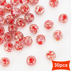 1 filo di perline rotonde in lampwork di sabbia dorata con fiore interno fatto a mano&nbsp;LAMP-OC0001-41
