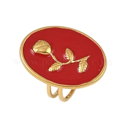 Anelli ovali in acciaio inossidabile 304 con motivo a rosa per donna&nbsp;RJEW-G355-10G-02