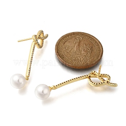 Orecchini a bottone con micro pavé di zirconi cubici trasparenti in ottone placcato a cremagliera&nbsp;EJEW-H143-23G