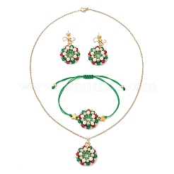 Weihnachtskranz Glasperlen Armbänder & Anhänger Halsketten & Ohrstecker Sets&nbsp;SJEW-MZ00013