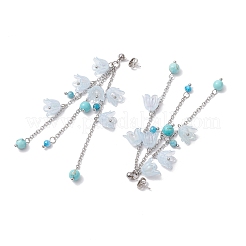 Orecchini a bottone con nappe a forma di fiore in acrilico&nbsp;EJEW-TA00648-02