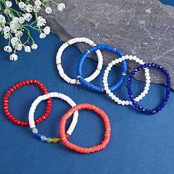 7pcs 7 Stil handgefertigte Fimo Heishi Surfer Stretch Armbänder Set&nbsp;BJEW-SW00075