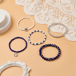 Set di braccialetti elasticizzati con perline di vetro e lampwork malocchio stile 5 pz 5&nbsp;BJEW-JB09119