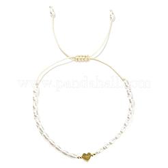 Böhmische Armbänder aus geflochtenen Perlen aus Kunstperlen für Damen. Mit nicht magnetischem Hämatit-Herzanhänger&nbsp;RI6613