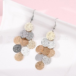 Boucles d'oreilles pendantes rondes et plates en acier inoxydable 430&nbsp;EJEW-A137-12M