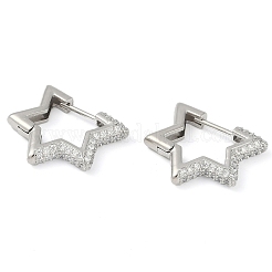 Orecchini a cerchio con stella in ottone placcato a cremagliera con micro pavè di zirconi cubici&nbsp;EJEW-Z059-15P-01
