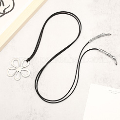 Blume hohle Blume böhmischer Stil Legierung Anhänger schwarz Kunstwildleder Schnur Lasso Halsketten für Frauen&nbsp;FS-WG7C28D-01