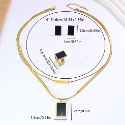Rechteckige Ohrringe aus Edelstahl und Kunststoff sowie Sets aus zweireihigen Halsketten und Ringen für Damen&nbsp;UQ8925