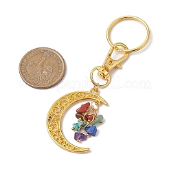 Porte-clés à puce chakra thème lune jaspe rouge naturel & howlite & œil de tigre & cornaline & aventurine verte & lapis lazuli & améthyste&nbsp;KEYC-JKC00963-01