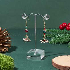 Charme en alliage Word Noel avec boucles d'oreilles pendantes longues en verre&nbsp;EJEW-TA00076
