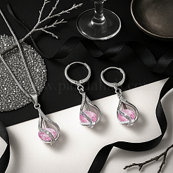 2 Farben Schmuckset mit Halsketten und Creolen in Tropfenform aus Messing und Zirkonia für Damen&nbsp;SJEW-HY0001-20