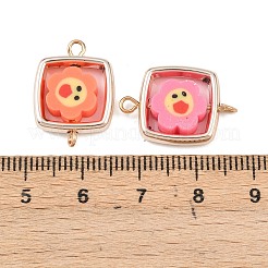 CCB-Kunststoffrahmen mit Polymer Clay lächelndem Gesicht Blumenperlen quadratische Glieder Verbinder Charms&nbsp;KK-D103-06RG
