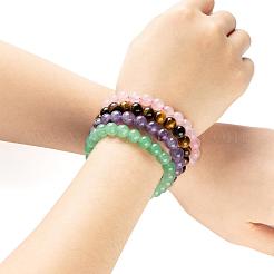 4 pièces 4 style rond perles de pierres précieuses mélangées naturelles bracelets extensibles pour femme fille&nbsp;BJEW-LS0001-04