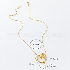 3 pendentif géométrique européen en acier inoxydable à double cercle avec pendentif rond blanc pour femmes&nbsp;IK9611