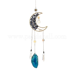 Drahtumwickelter natürlicher Lapislazuli-Mond mit Lebensbaum-Anhänger-Dekorationen&nbsp;HJEW-K046-07G-01