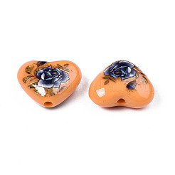 Perles cardiaques acryliques opaques de fleurs imprimés&nbsp;SACR-S305-28-J01