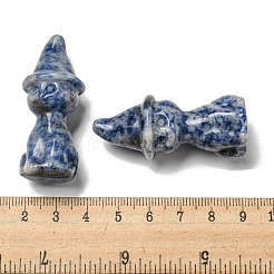 Chat guérisseur sculpté en pierres précieuses naturelles et synthétiques avec figurines de chapeau de sorcière&nbsp;DJEW-D012-07A