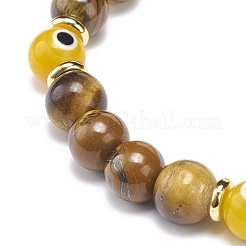 Occhio di tigre naturale e braccialetto elasticizzato con perline rotonde malocchio a lume&nbsp;BJEW-JB08713-01