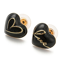 Asymmetrische Emaille-Ohrringe mit Herz und Wort „Love“.&nbsp;EJEW-Z018-02B