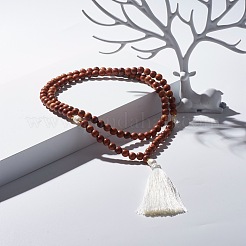 Collana di preghiera mala perline in legno naturale e perle&nbsp;NJEW-JN03756