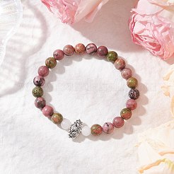 2 bracelet extensible à perles rondes en rhodonite naturelle&nbsp;BJEW-JB11953