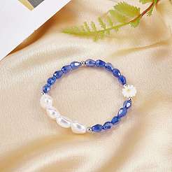 3 Stück natürliche Muschel- und Kunststoffperlen-Blumen- und Glasperlen-Halsketten und Stretch-Armband-Set&nbsp;SJEW-SW00010-03