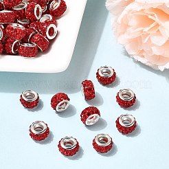 Polymer Clay Strass europäischen großen Lochperlen mit versilberten Messingkernen&nbsp;FPDL-R002-06
