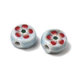 Cuentas planas redondas de porcelana hechas a mano con motivos florales&nbsp;PR-CBA03B0-02A