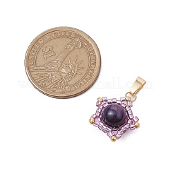 Colgantes de estrella hechos a mano con cuentas de vidrio y ojo de tigre natural (teñido y calentado)&nbsp;PALLOY-MZ00490-03