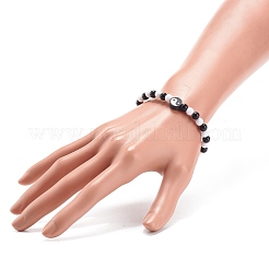 Bracciale elastico da donna in argilla polimerica yin yang e acrilico con perline rotonde&nbsp;BJEW-JB08529