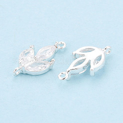 Messing Pavé klare Zirkonia Blatt Glieder Verbinder Charms&nbsp;KK-D024-08S