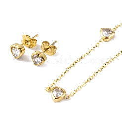 Orecchini a bottone con zirconia cubica placcati ioni (ip) e set di collane pendenti&nbsp;SJEW-M100-01A-G