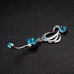 Piercing Schmuck echte platinierte Messing Strass Schmetterling Nabel Ring Bauchringe&nbsp;AJEW-EE0001-76B