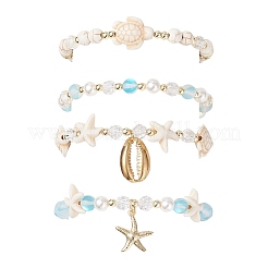 4 pulsera elástica de 4 estilos con cuentas de concha&nbsp;BJEW-JB11996-02