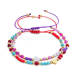 2 pezzo 2 stili braccialetti intrecciati con perline rotonde in vetro&nbsp;VE0130-3