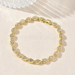 Tropfenförmige Gliederkettenarmbänder aus Messing mit Mikropflaster und klaren Zirkonia für Damen&nbsp;BJEW-C156-07A-G