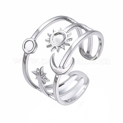 Anillo abierto de acero inoxidable 304 con forma de luna y estrella que no se deslustra.&nbsp;RJEW-T023-32P