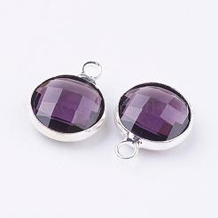 Silberfarbene flache runde Charms aus Messingglas&nbsp;GLAA-M003-A-01S