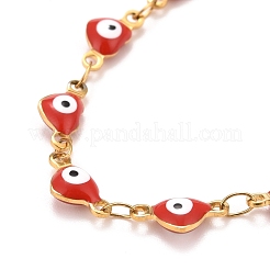 Emaille-Herz mit bösem Blick Gliederkettenarmband&nbsp;BJEW-P271-07G